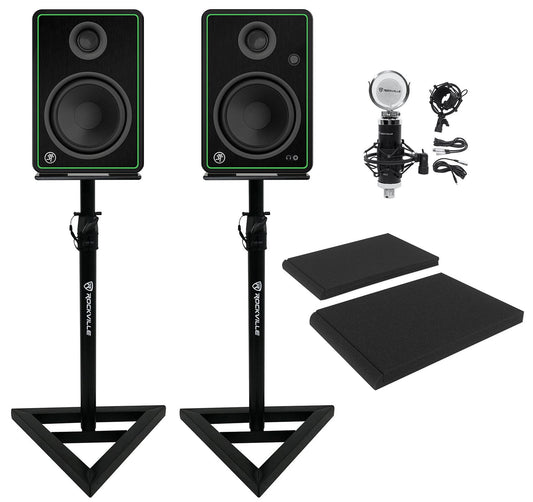 (2) Mackie CR5-XBT 5 Studio Monitors w/ Bluetooth+Microphone+Stands+Foam Pads